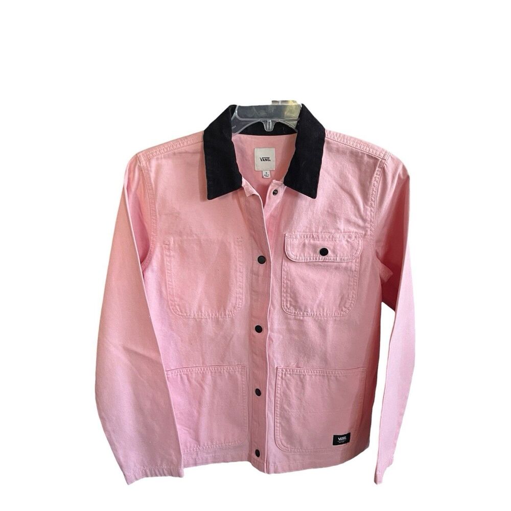 Vans Womens Drill Chore Pink Jacket Black Corduroy Collar VN0A47Y3ZJY Size Small